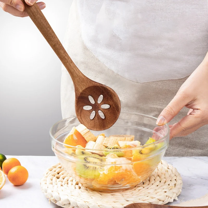 

5Pcs/Set Natural Wood Tableware Spoon Colander Spoon Special Fork Cooking Spoon Wooden Kitchen Utensils Tool Kit