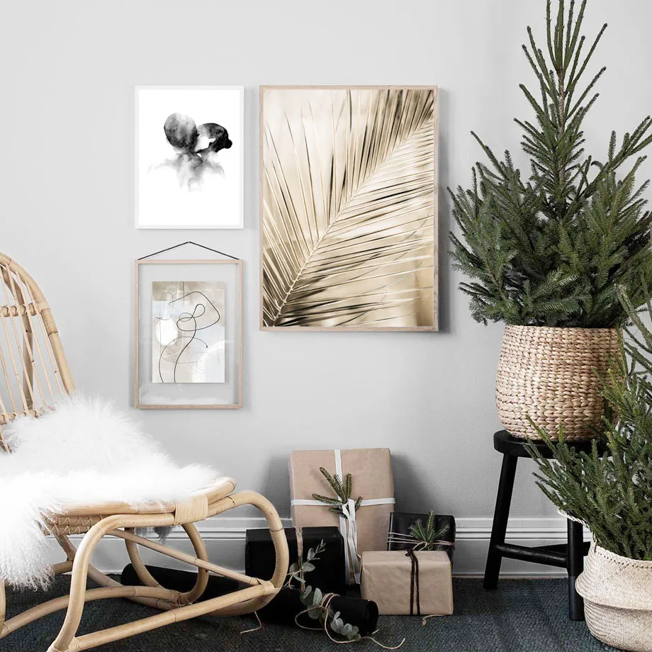 Скандинавская винтажная Картина на холсте с изображением листа банана поцелуя