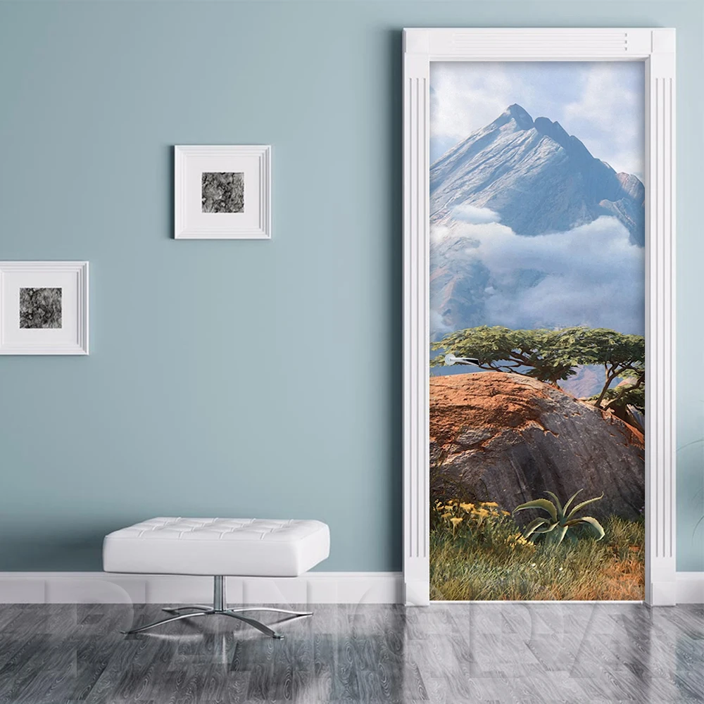 Renovation DIY PVC Stickers Mountain Self Adhesive Wallpaper On Door Waterproof Entrance Home Decoration Decal Print Art Picture | Дом и сад