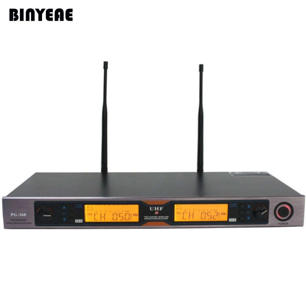 BINEAE PG-368 Dual Channel Dynamic Professional 2 Handheld Cordless Microphone for Home Theatre Karaoke Music System Gold Metal |
