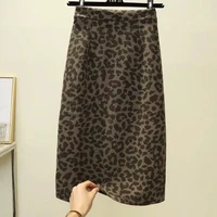 women leopard skirt slim wrap midi wool skirt warm skirts for winter ladies autumn skirts sexy pencil skirt split plus size work