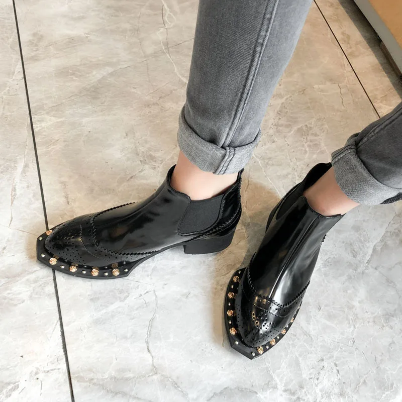 Ботильоны с металлическим украшением женские ботинки заклепками в стиле панк