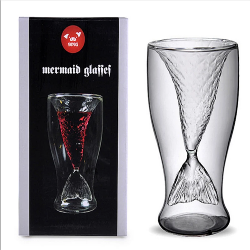 Креативная стеклянная чашка русалки двойной бокал для вина виски бренди водки