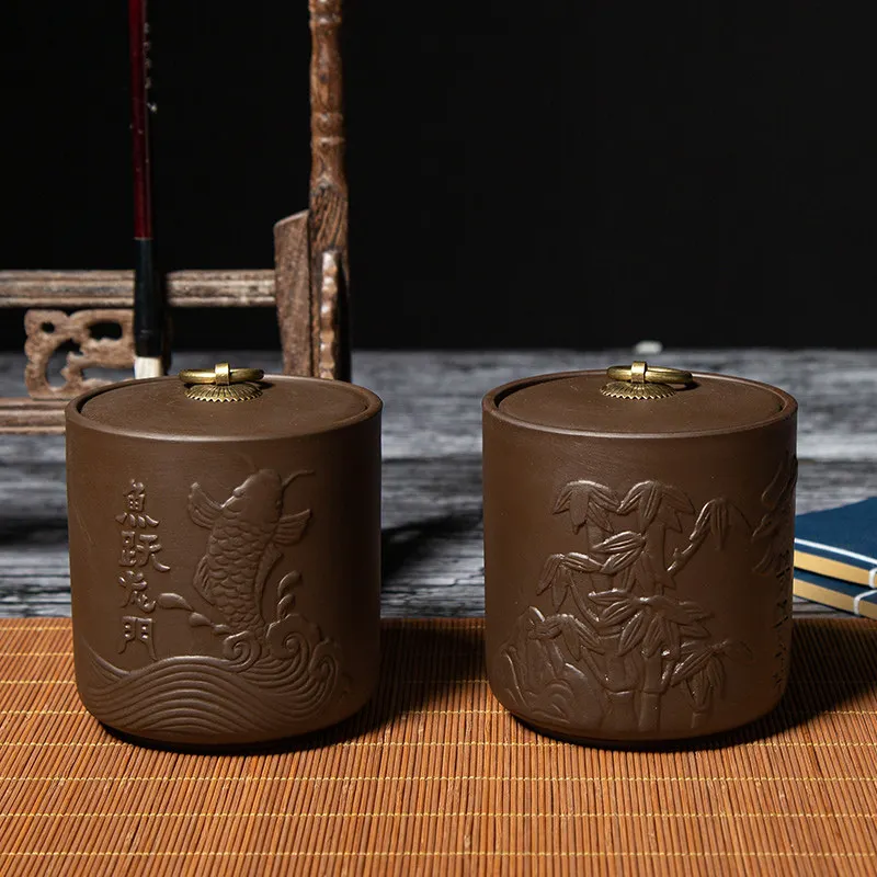 Зелёный чай герметичный ящик для хранения из фиолетовой глины под банки чая Caddy