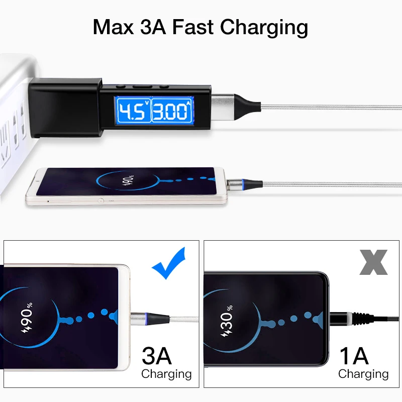 Магнитный кабель 3A Micro USB быстрое зарядное устройство для мобильных телефонов LG