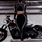 Женский спортивный костюм для фитнеса из двух предметов, топ с высоким воротником и легинсы с буквенным принтом в стиле пэчворк, топ в полоску, спортивные костюмы из 2 предметов, 2020