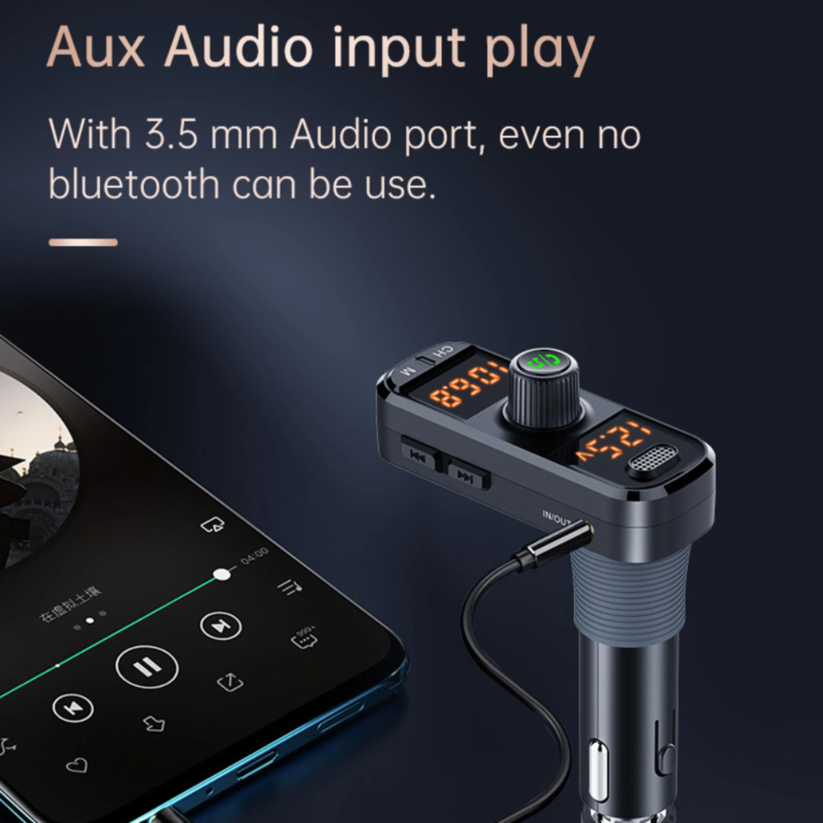

FM-трансмиттер автомобильный с поддержкой Bluetooth 5,0 и двумя USB-портами