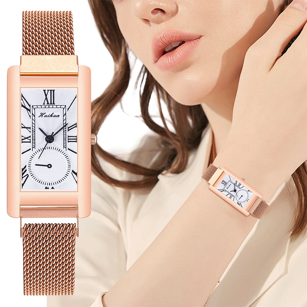 Часы женские прямоугольные кварцевые с магнитной застежкой и циферблатом