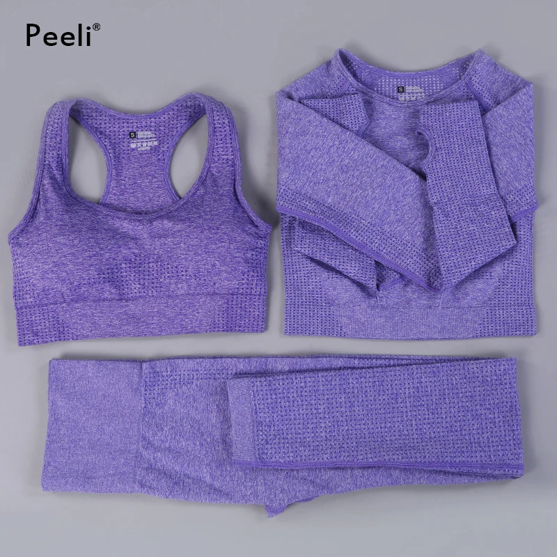 Женский спортивный костюм для йоги Peeli бесшовный бюстгальтер с длинным рукавом