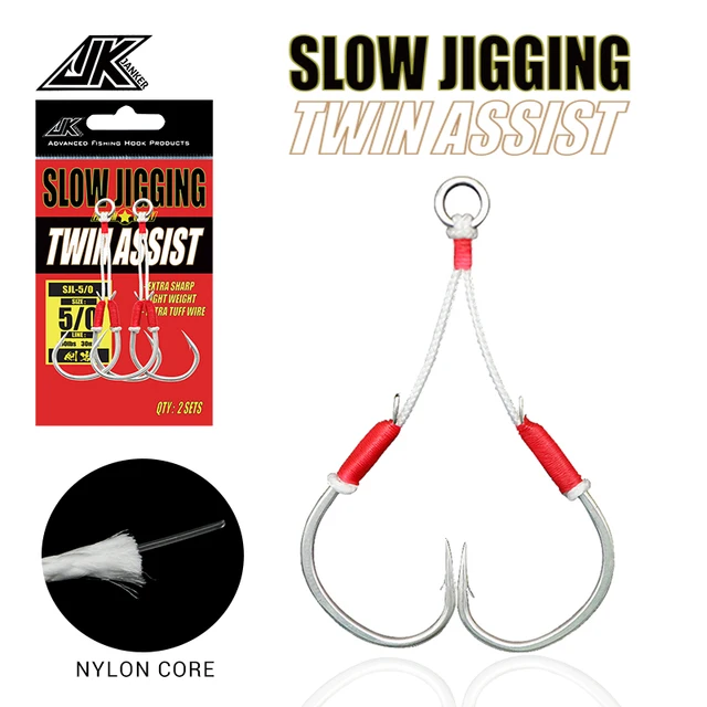 JK 5 Packs SJL/SJS Double Slow Jigging Hook Set 3/0 4/0 5/0 6/0 Metal Jig Lure Fishing Assist Hook 1