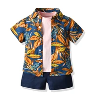 3pcs summer childrens suit boys cotton short sleeved t shirt printing short sleeved shirt shorts hawaiian beach vacation