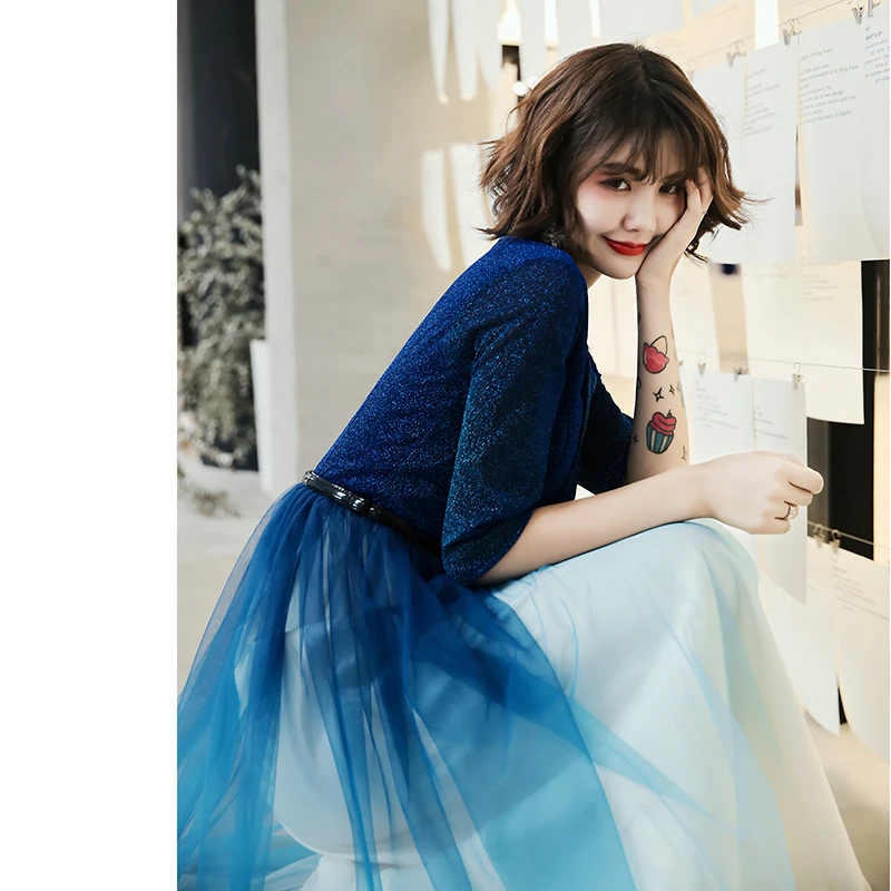 

Evening Dresses Elegant Blue Sequins Evening Dress Long GradientFormal Gowns 2020 Shining robe de soiree