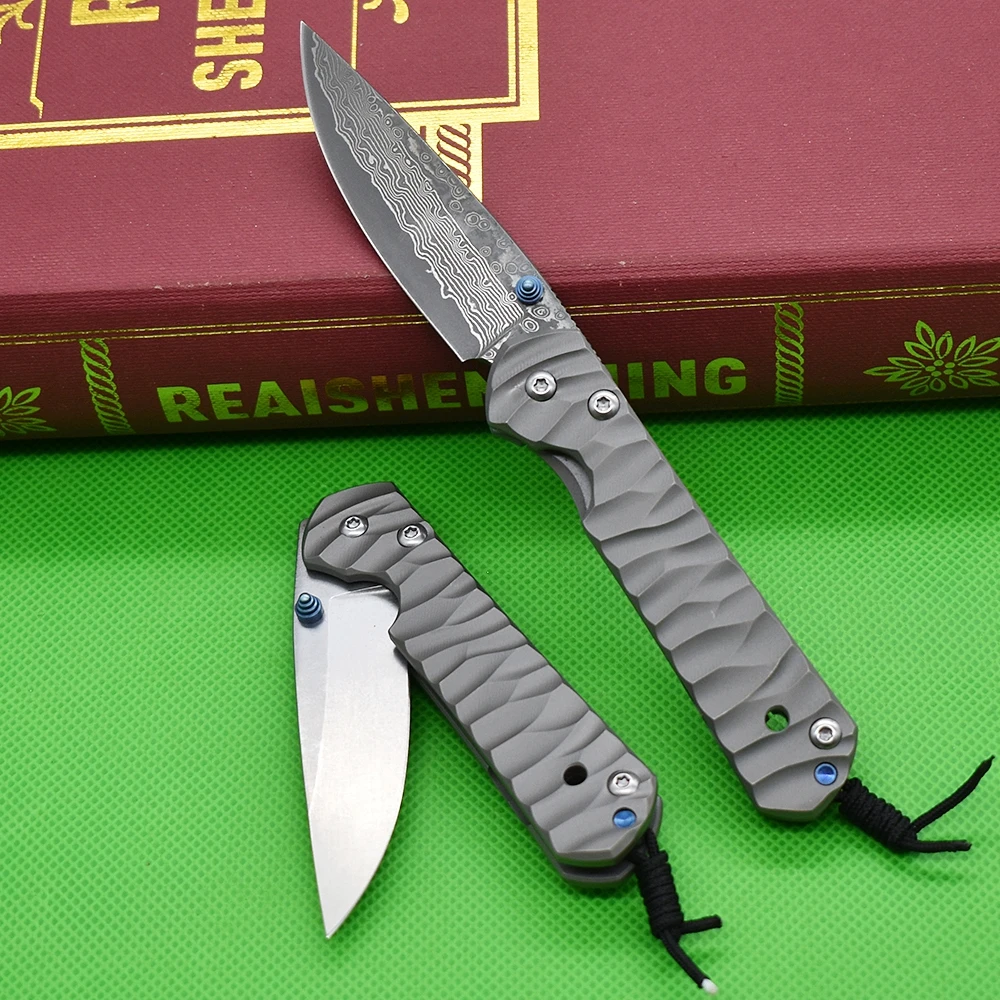 

High Hardness Folding Knife D2 Steel Titanium Damascus Outdoor Self-Defense Knife Kitchen EDC Pocket Knife Jungle Hiking Tool