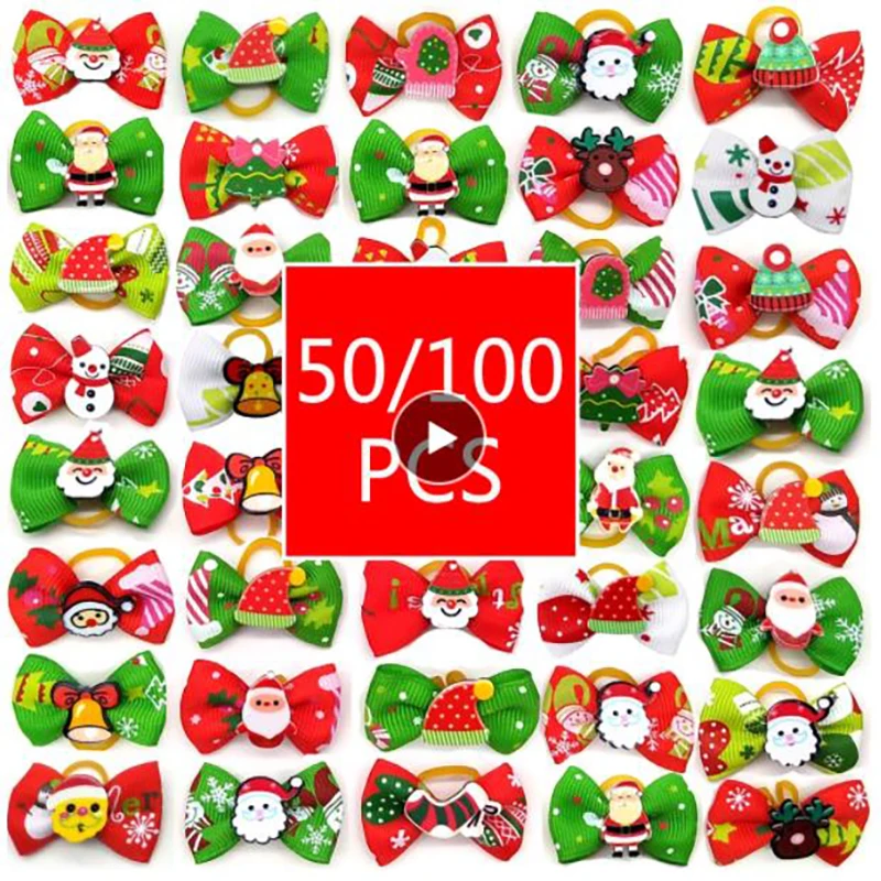 

50/100Pcs Christmas Dog Hair Accessories Pet Dog Hair Bows Party Dogs Bows Hair Dog Grooming Bows for Small Dog Supplies Perros