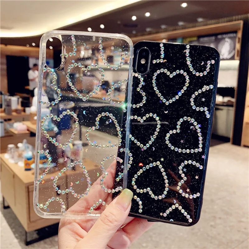 Sinocom Handa Glitter Стразы в форме сердца любовь чехол для телефона iPhone12 11pro 11promax X XS XR Max 6