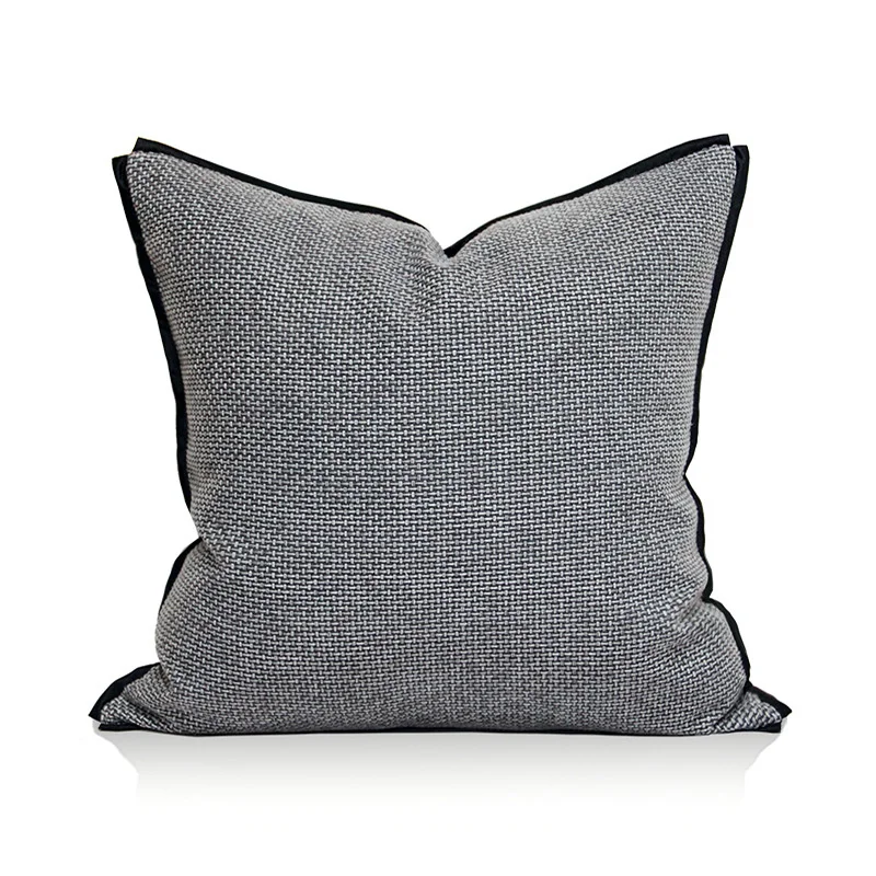 

Luxury Grey Pillow Cover 45x45 50x50 Modern Simple Cushion Grey Cotton Linen Jacquard Pillowcase Waist Pillow Black Edge Design