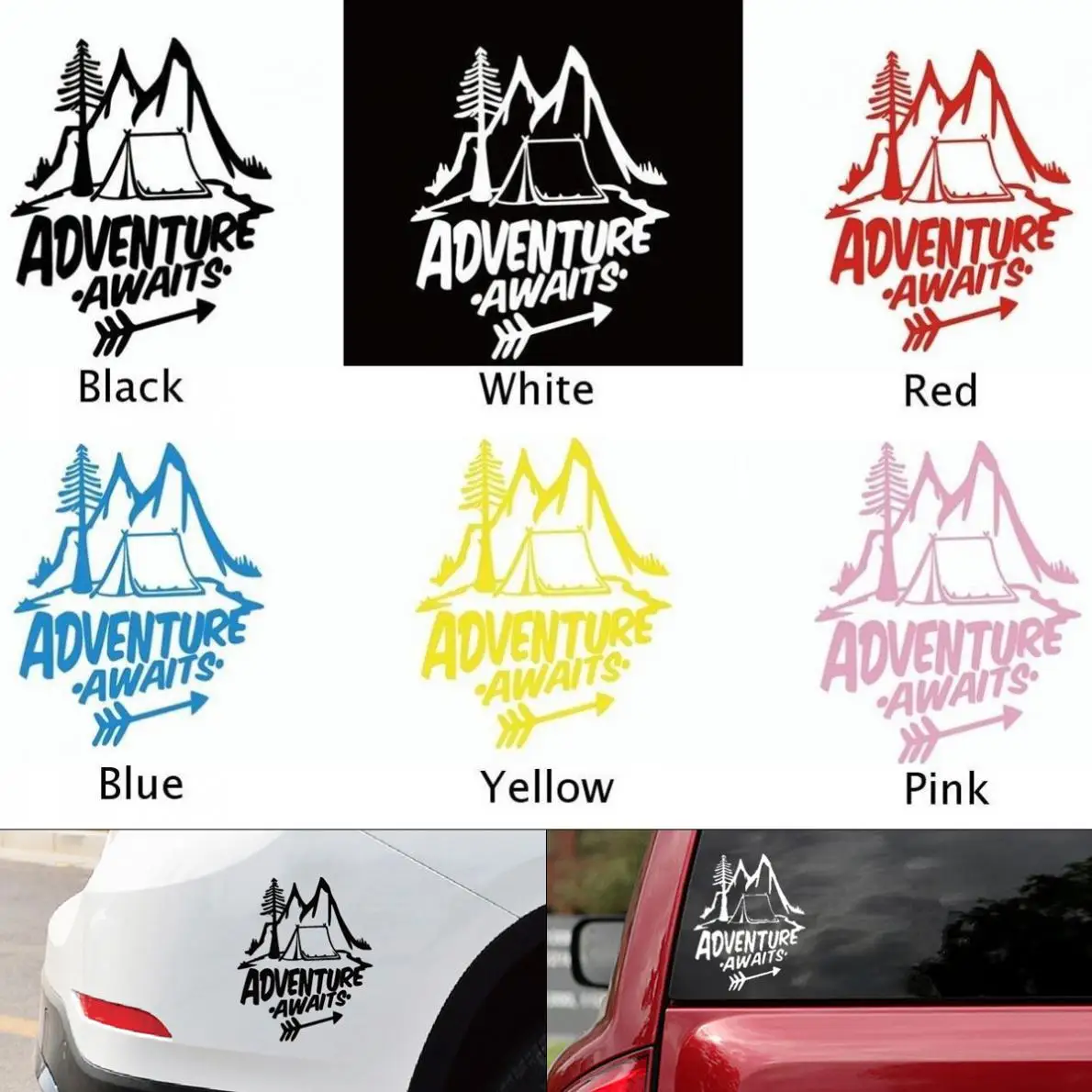 

20 x 18CM PET Car Stickers and Decals Pine Tree Hill Pattern Adventure Awaits Outdoor Reflective Car Body Bumper Hood Sticker