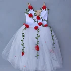 Романтичное профессиональное балетное платье-пачка с белыми и красными цветами, балетное платье для девушки, дети, ребенок, длинное фатиновое платье для современных танцев