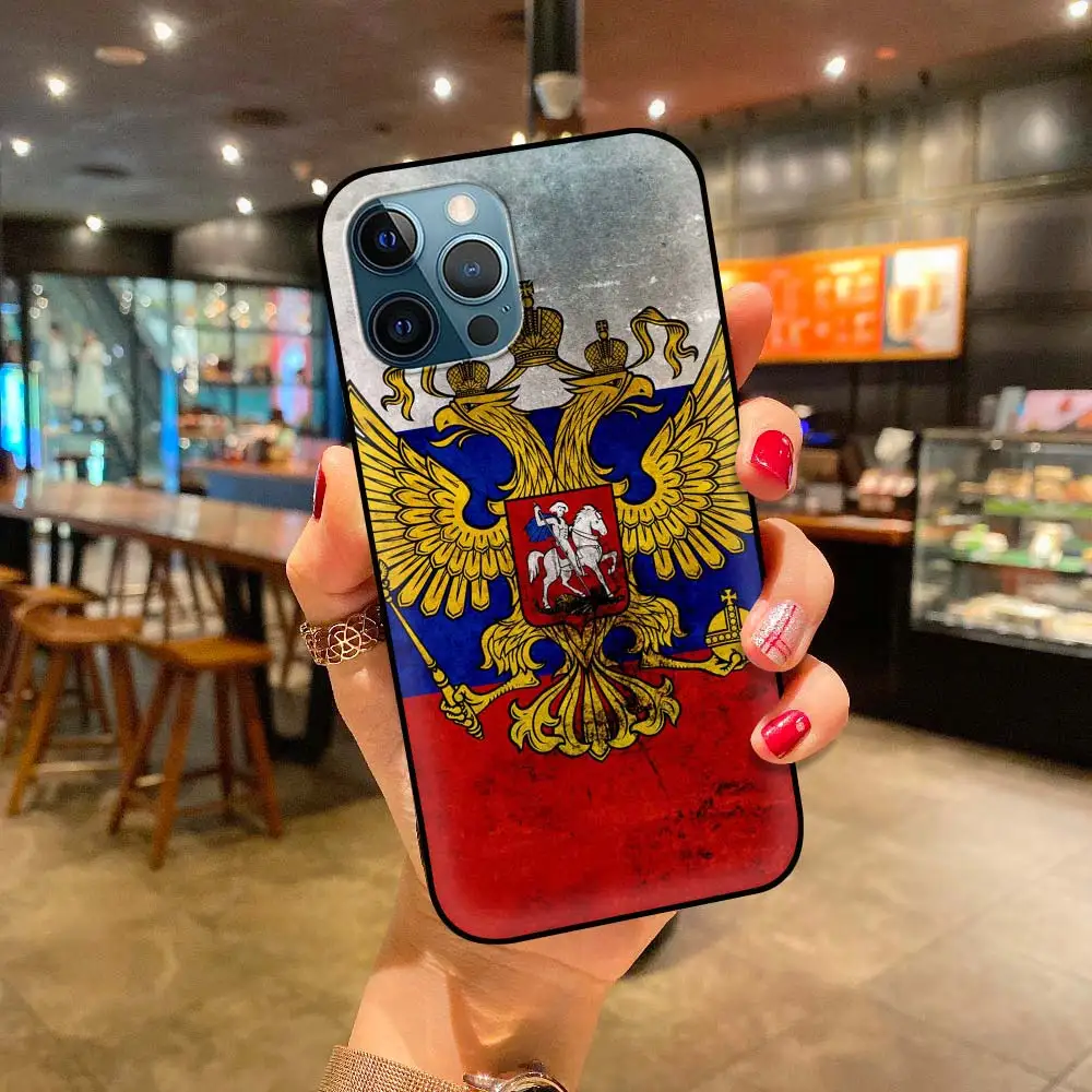 

Russian Coat Of Arms Flag Soft Luxury Phone Case for Iphone 11 12 Pro Max Mini SE XR X XS 8 7 6 5 5c Plus Back Cover Coque Shell