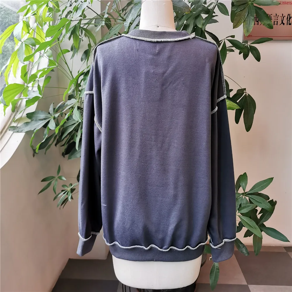 Streetwear Hoodies Women 2022 Round Neck Letter Print Ladies Pullover Patchwork Casual Female Clothing Sweatshirt Leisure Tops