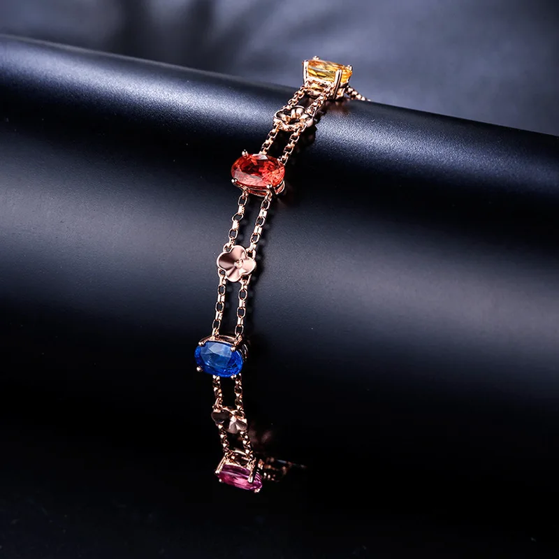 

Solid 18K Rose Gold Genuine Topaz Bracelets for Women Wedding Engagement Bridal Fine Jewelry Elegant Accessories Pulseras Mujer