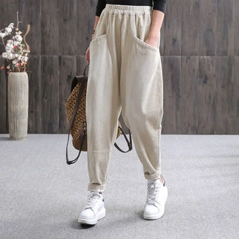 

Harem Pants Women's New Winter Solid Color Corduroy High-Waist Pockets Casual Pants Loose Pants Women's