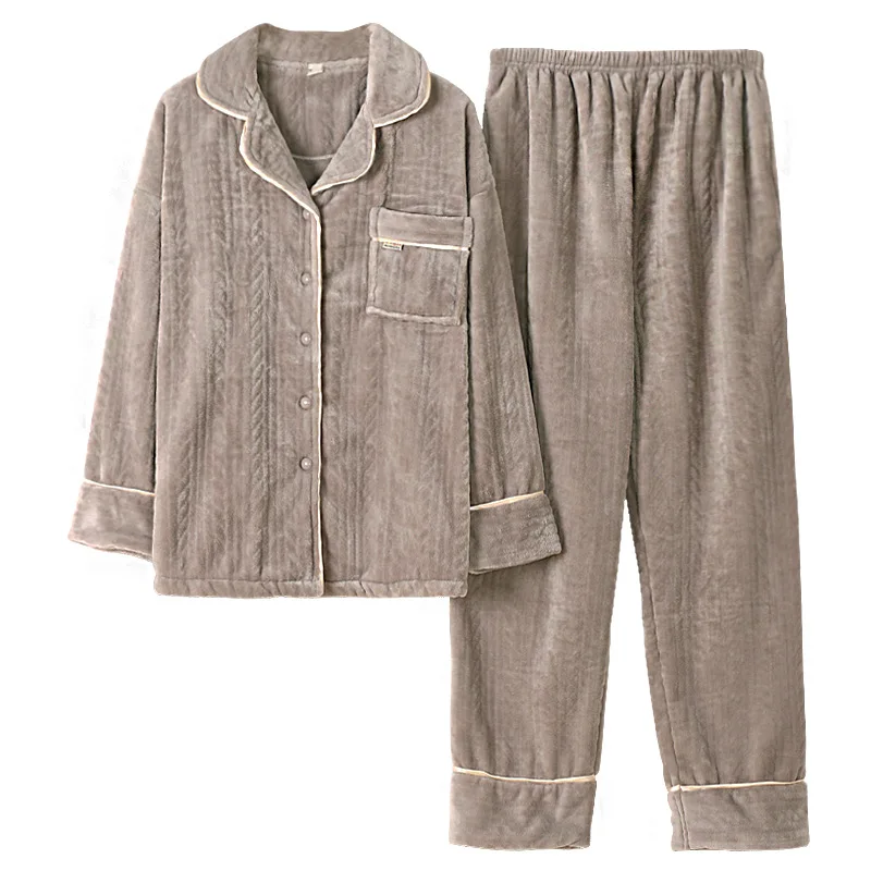 2021 New Autumn and Winter Pajamas Coral Fleece Plus Velvet Thick Long-sleeved Cardigan Flannel Warm Suit Pajamas for Women