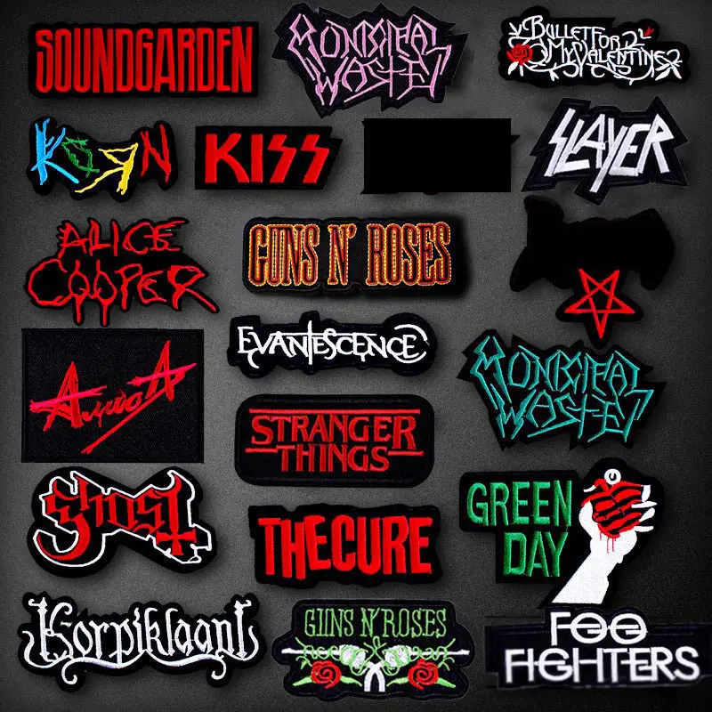 

Letter Patch Rock Band Patches For Clothing DIY Stripe On Clothes Embroidered Iron On Patches Metal Bands Patch Applique Stripe