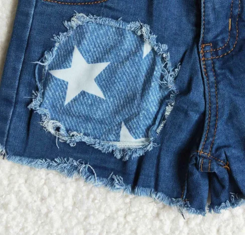 

New fashion children girls July 4th denim shorts waist adjustable elastic close-fitting fabric fashion design