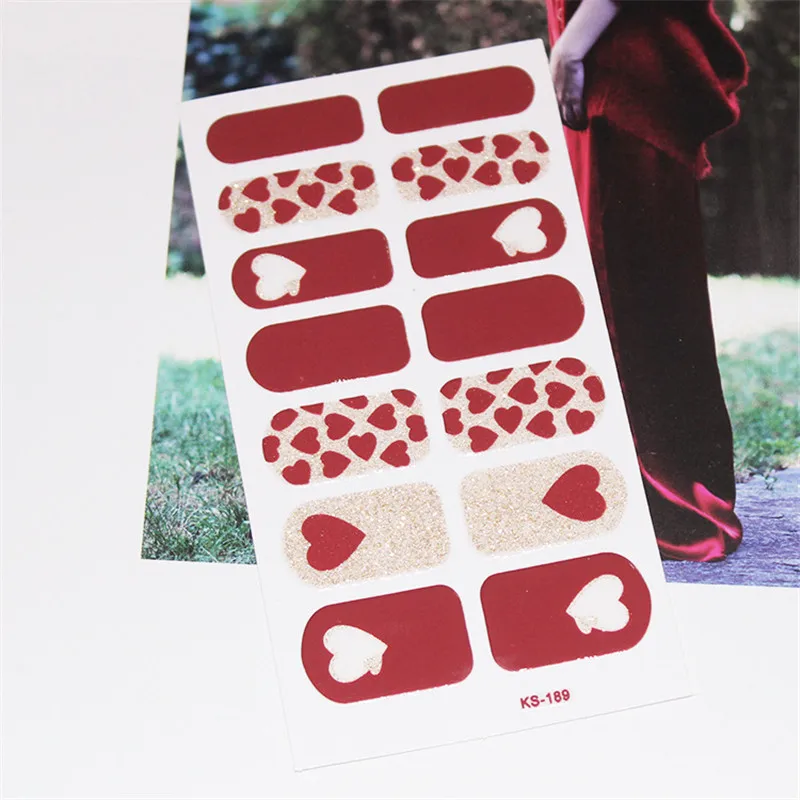 14 наконечников/лист наклейки для дизайна ногтей в виде красного сердца с полным