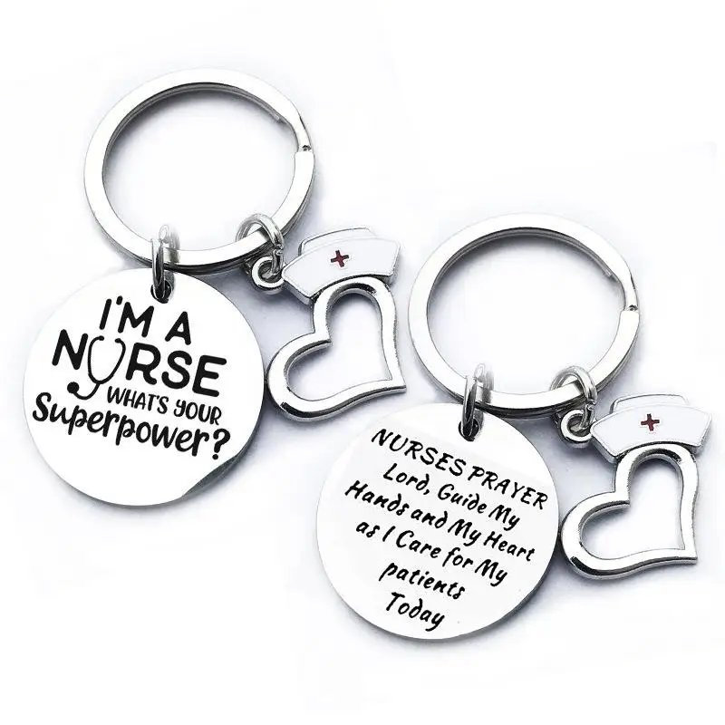 

Stainless Steel Nurses Keychain I'm A Nurse Round Keyring Medical Student Gift Jewelry Accessory 28MM Key Chain
