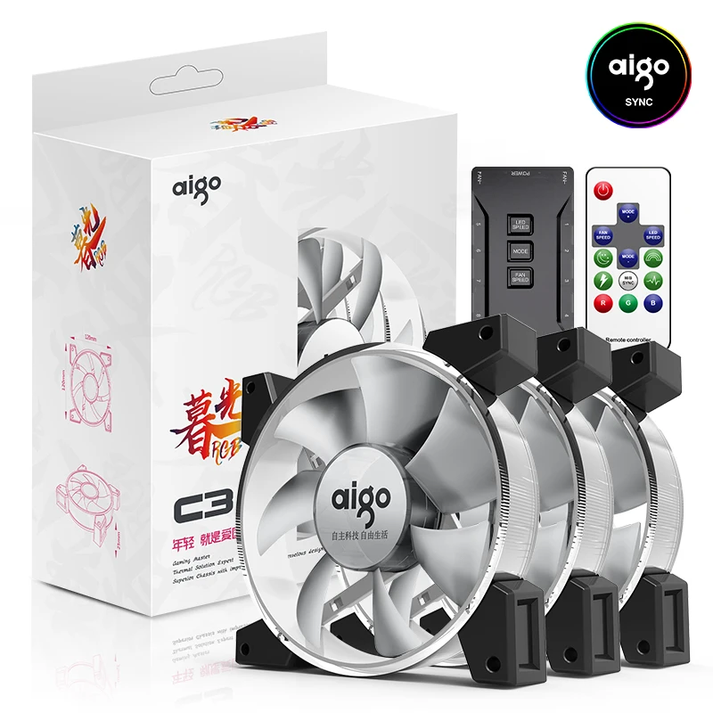 Aigo Интеллектуальный компьютерный RGB вентилятор, чехол для ПК, кулер для охлаждения, 120 мм вентиляторы, RGB регулировка 3 P-5 V, светильник AURA SYNC, тихий, cpu, охлаждающий светодиодный вентилятор