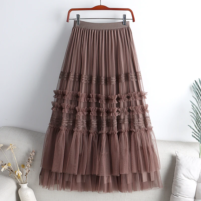 

Faldas Mujer Moda 2023 New Spring Autumn Wear on Both Sides Velvet Woman Mesh Skirts Long Pleated Skirts for Women Mujer Faldas