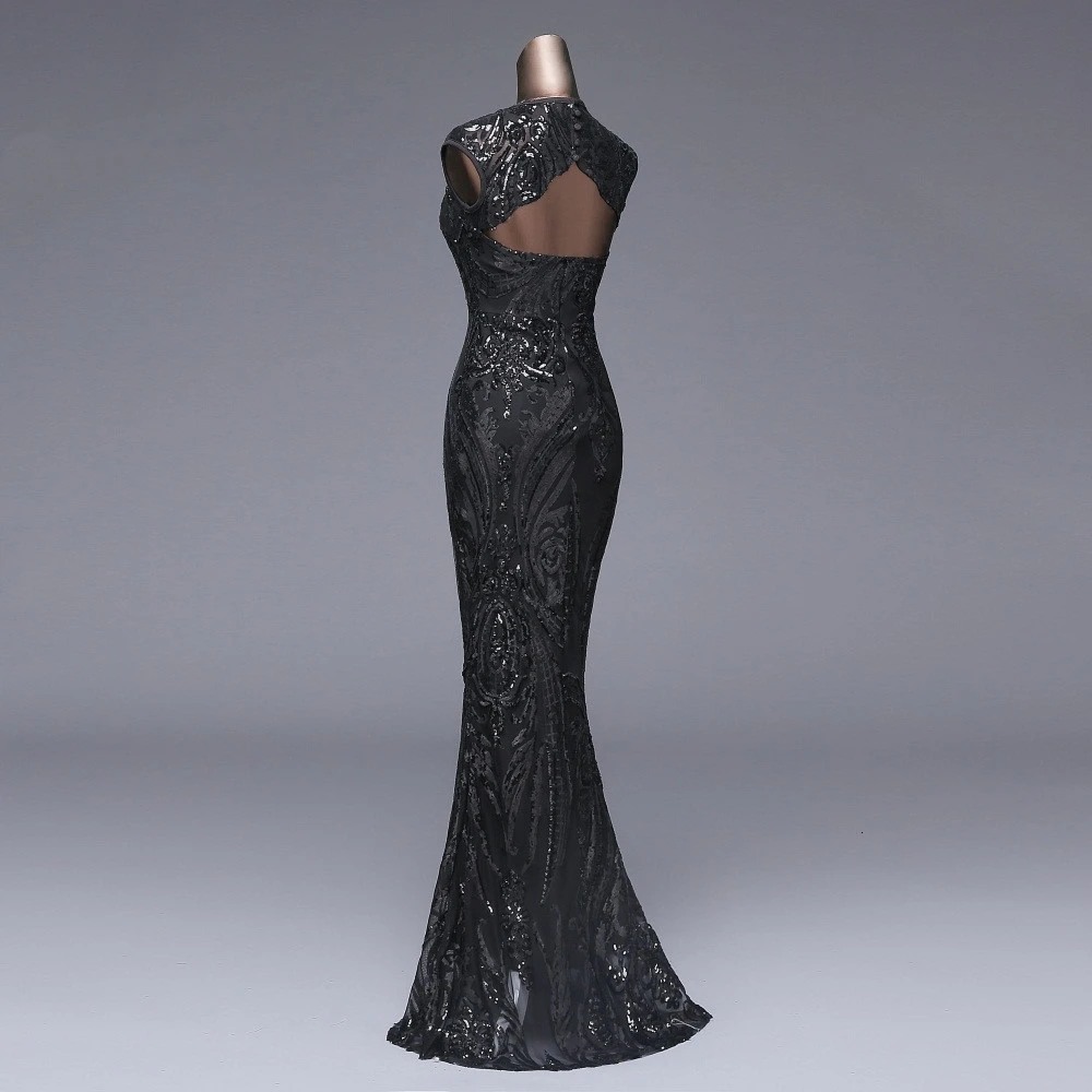 Стиль, Элегантное длинное черное платье с блестками, vestido de festa, сексуальное платье с открытой спиной, длинное вечернее платье, светоотражающее платье