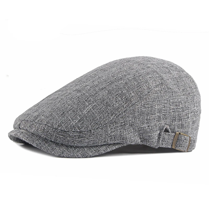 Casual Hat For Men Solid Breathable Cotton Linen Berets Blue Gray Spring Thin Flat Brim Peaked Cap Women Simple Newsboy Hats