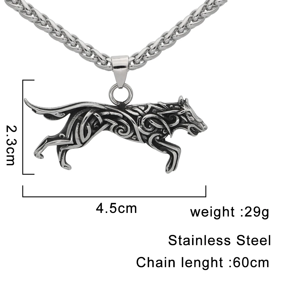 Мужское ожерелье Viking из нержавеющей стали Geri и Freki Knot Wolf с подарочной сумкой Valknut |