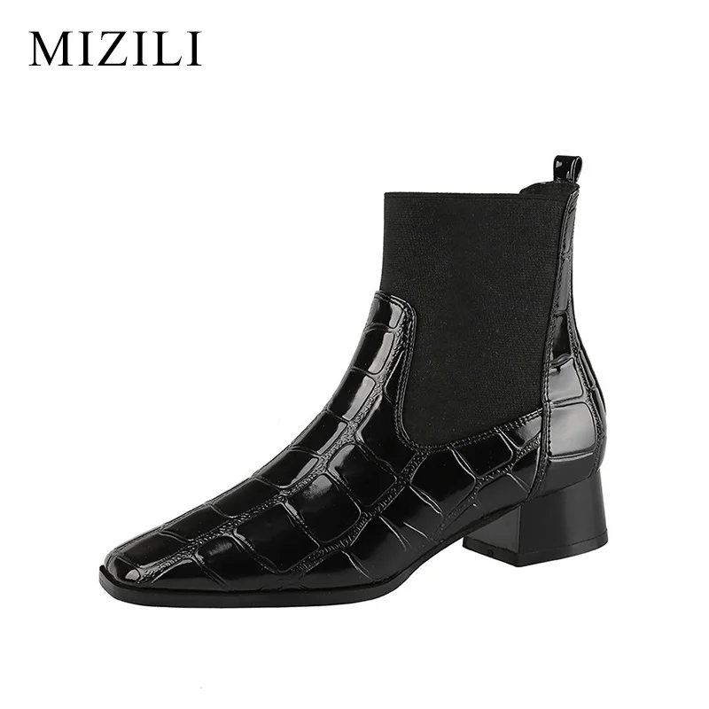 Женские блестящие ботинки из искусственной кожи осенне-зимние ботильоны с