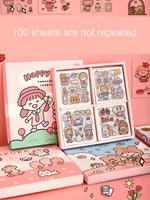 100 sheets hand account stickers cartoon pvc waterproof cute girls student japanese diy kawaii pattern stickers stationery