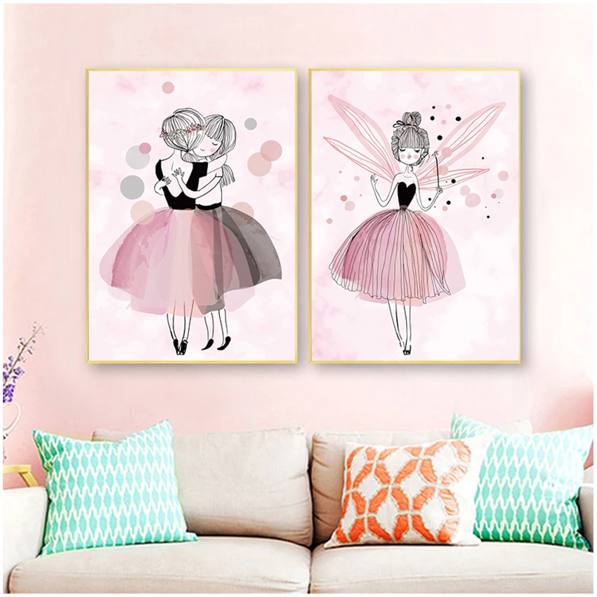 

Pictures for Girls Kids Room Decor Watercolor Pink Cartoon Princess Child Posters and Prints In Nursery Baby Room Wall Art