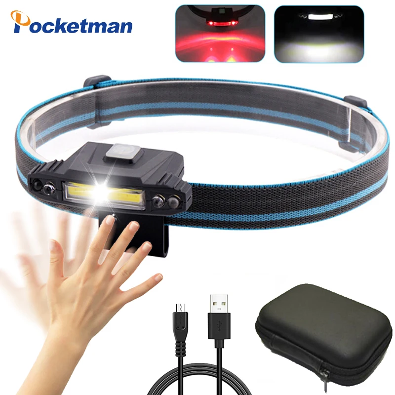

50000Lm LED Headlamp Body Motion Sensor Headlight USB Rechargeable Head Torch Cap clip light Camping Lamp With Red Light