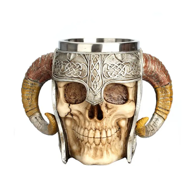 Omife Creative Skull Mug Game Of Thrones 3D Beer Cups Viking Anime Wine Tumbler Cartoon Coffee Cup Halloween Mugs Gift Drinkware - Цвет: Sheep horn Skull