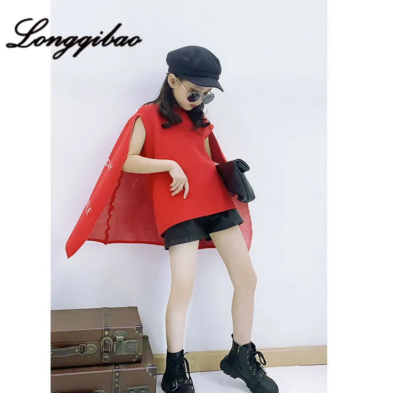 Модные комплекты одежды для девочек из двух предметов плащ свитер-накидка 2019 г.