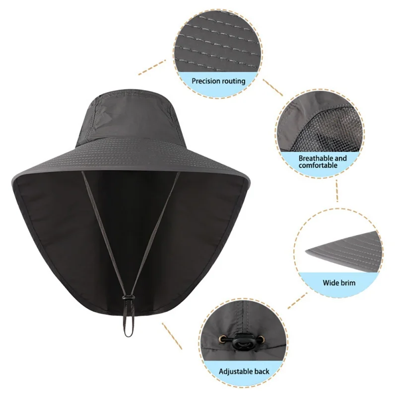 

Summer UPF50+ Sun Hat Mesh Bucket Hat With Neck Flap Outdoor Hiking Fishing Bucket Hats