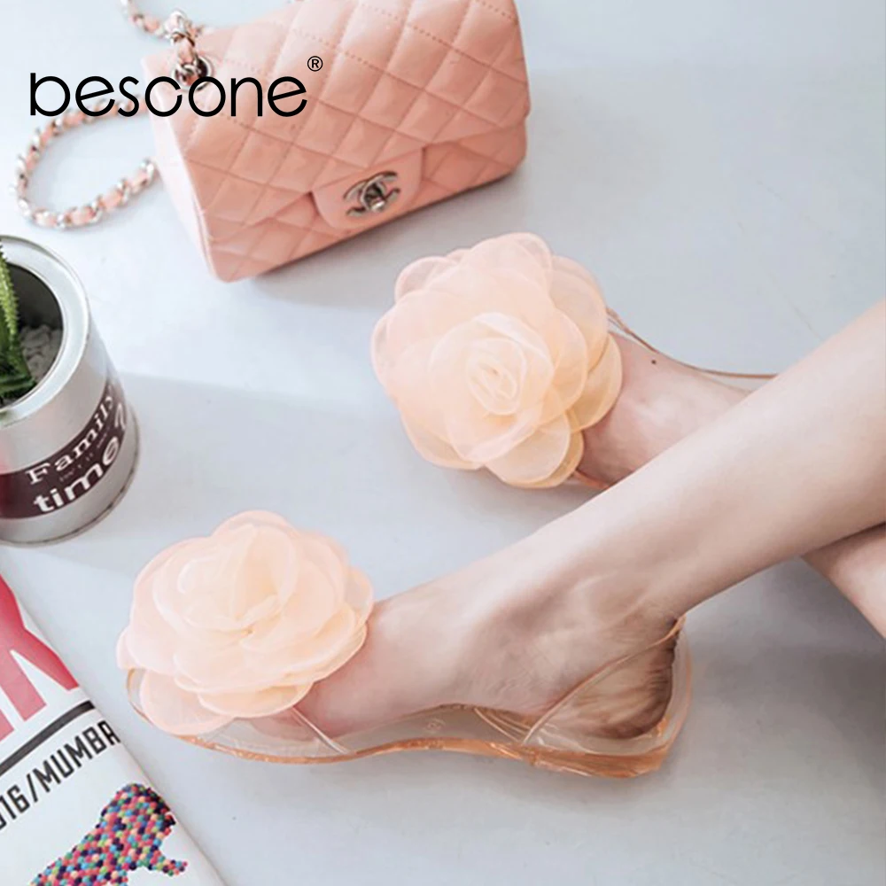 Новинка модная женская прозрачная летняя обувь BESCONE на плоской подошве