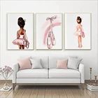 Картина с балериной, плакаты для девочек год, черная, в стиле афро, детская, Настенная картина, розовые туфли, настенные картины для детской, спальни, нордический Декор для дома