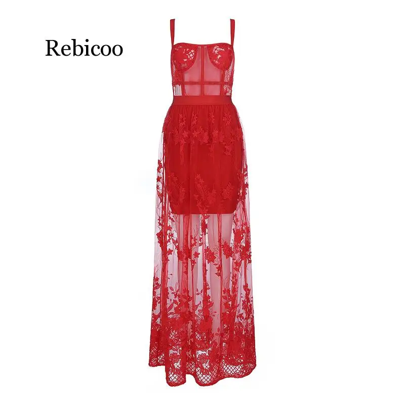 

Celebrity High Quality Red Lace Sleeveless Hollow Out Long Rayon Bandage Dress Evening Party Elegant Dress