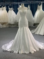 real photos spaghetti straps wedding dress 2022 beaded mermaid bridal dresses customized lace tail vestido de noivas