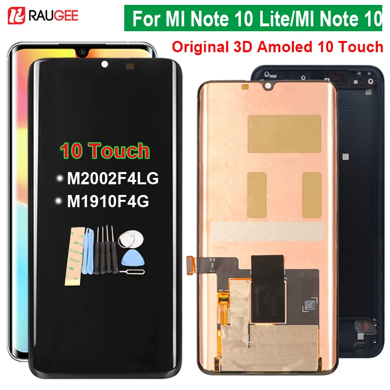 Оригинальный Amoled дисплей Raugee для Xiaomi MI Note 10 Lite сенсорный экран дигитайзер Замена