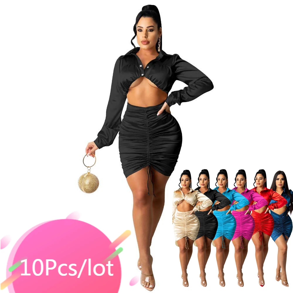 

Оптовая продажа осенних элегантных женских мини-платьев, однотонные ажурные платья на пуговицах с рюшами, соблазнительные Клубные вечерни...