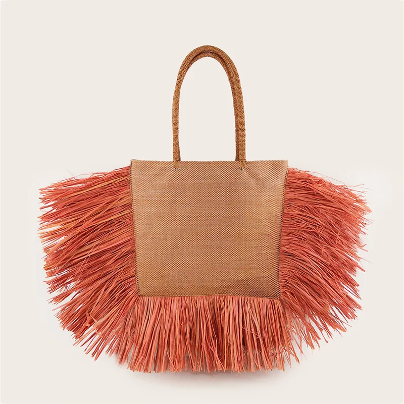 

Bohemian Tassel Raffia Large Capacity Tote Designer Women Woven Straw Bags Luxury Wicker Lady Shoulder Bag Summer Beach Handbags